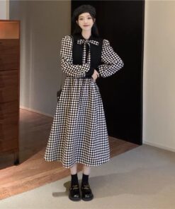 Modest Fashion Dress Black White Checkerboard