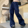 Navy Blue Straight Jeans Retro Workwear