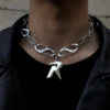 Necklace Large Metal Chain Letter R Rock Style