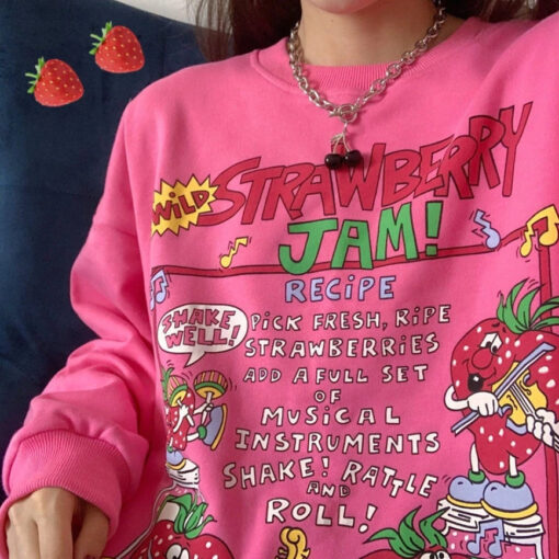 Oversized Shirt T-shirt Strawberry Jam - Harajuku