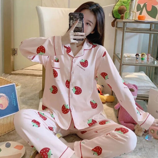Pajamas Cotton Avocado Sleep Set Kawaii - Harajuku