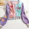 Patchwork Pastel Women Blouse Embroidery Cherry Heart Strawberry Flowers