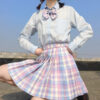 Pink Rainbow Pleated Skirt Plaid - Harajuku