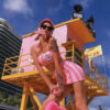 Pink Two Piece Set Crop Top Plus Skirt - Harajuku