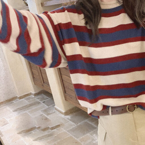 Retro Sweater Red Blue Wide Stripes