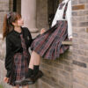 School Uniform Plaid Skirt Gray Burgundy Plaid