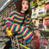 Shirt Long Sleeve Striped Rainbow South Korea Ulzzang - Harajuku