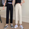 Summer Cropped Straight Black Beige Jeans - Harajuku