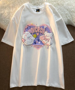 Sweet Kawaii Cotton T-shirt Embossed Teddy Bear Print