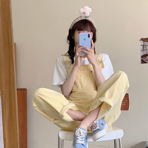 Sweet Kawaii Yellow Jumpsuit Jeans Summer Pants - Harajuku