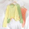 Sweet Slim Knitted Fishnet Cropped Sweater Long Sleeves
