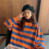 T-shirt Long Sleeve Orange Stripes - Harajuku