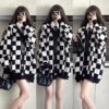 Trend Cardigan Black White Checkered Plaid College Style Warm Winter