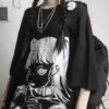 Tshirt Gothic Girl Large Print Face Choker - Harajuku