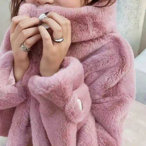 Warm Soft Hooded Fur Coat Velvet Faux Mink Fur