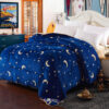 Warm Winter Thick Plush Blanket Blue Star And Moon Bedspread
