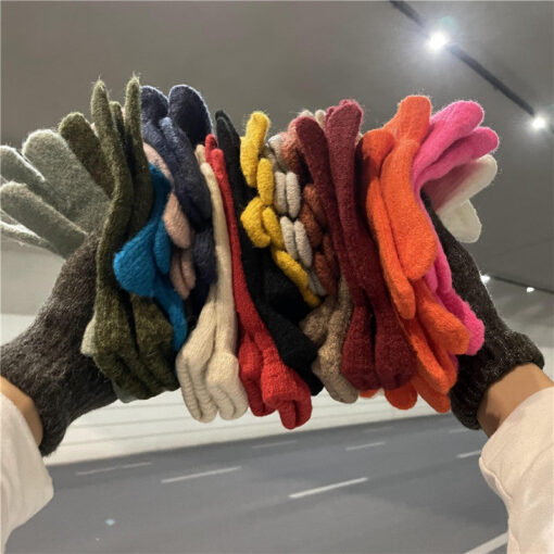Warm Wool Knitted Solid Color Gloves Autumn Winter