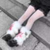 White Gothic Fur Leg Warmers - Harajuku
