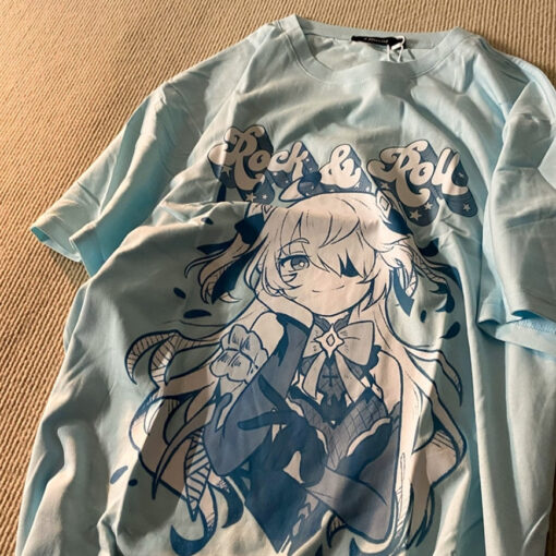 White Light Blue Tshirt Anime Kawaii Punk - Harajuku