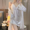 White Mesh Nightgown Plus Robe Lace Edge - Harajuku