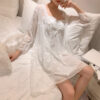 White Nightgown Plus Lace Robe Long Sleeves
