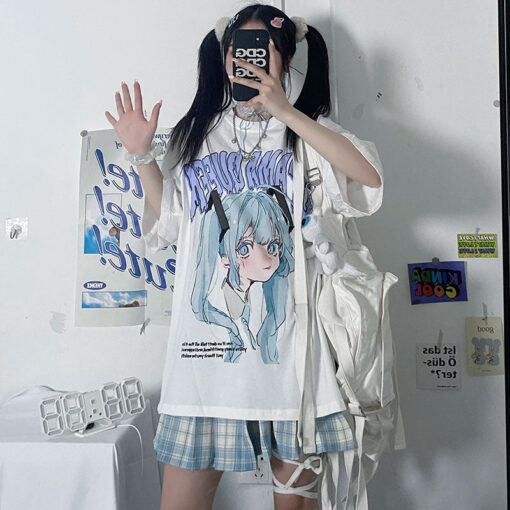 White Or Black Niche Print Harajuku Kawaii Punk Tshirt