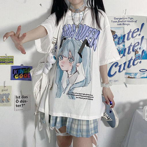 White Or Black Niche Print Harajuku Kawaii Punk Tshirt