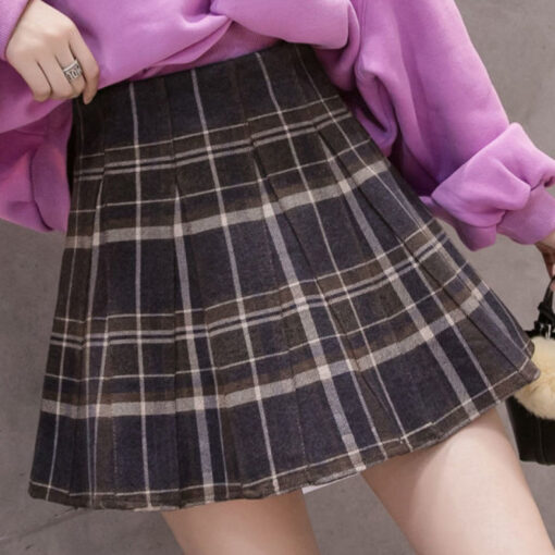 Winter Grunge Plaid Pleated Mini Skirt Shorts - Harajuku