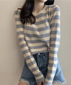 Women's Autumn Striped T-shirt Long Sleeve - Harajuku