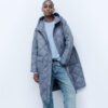 ZA Basic Light Gray Quilted Cardigan Coat Spring Fall