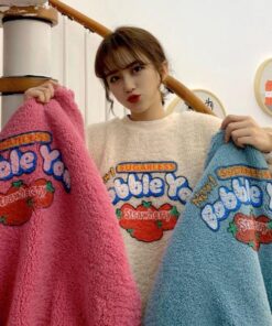 Aesthetic Fleece Sweatshirt Print Bubble Gum - Harajuku