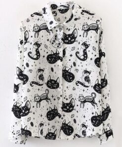 Aesthetic Shirt Gothic Print Cat - Harajuku