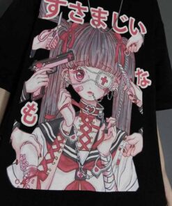 Anime Hieroglyphs T-shirt Monster Girl - Harajuku