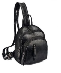 Backpack Black Leather Bag - Harajuku