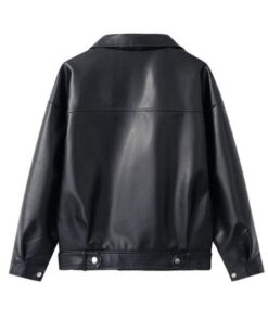 Black Leather Zip Biker Jacket - Harajuku