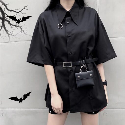 Black Long Shirt Bag Belt - Harajuku