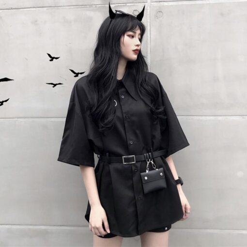 Black Long Shirt Bag Belt - Harajuku
