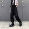 Black Pants Trend Ulzzang Patch Pockets - Harajuku
