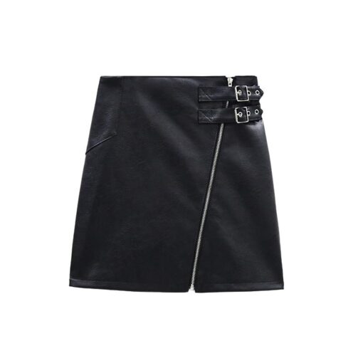 Black Red Wine Leather Zipper Skirt - Harajuku