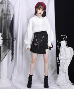Black Skirt Pocket Chain Buckle - Harajuku