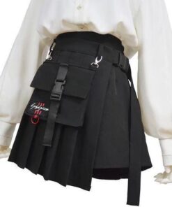 Black Skirt Pocket Chain Buckle - Harajuku
