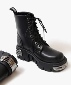 Boots Thick Heel Metal Accessories - Harajuku