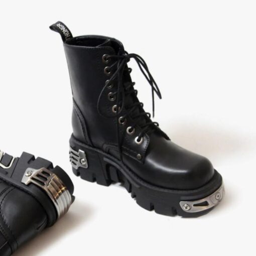 Boots Thick Heel Metal Accessories - Harajuku