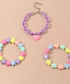 Bracelet Three Pieces Star Beads Heart - Harajuku
