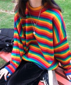 Bright Striped Rainbow Sweater - Harajuku