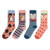 Funny Plaid Socks with Cat - Harajuku