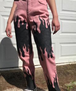 Gothic Pink Pants Print Dark Flare - Harajuku