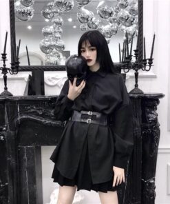 Hong Kong Set Black Shirt Skirt - Harajuku
