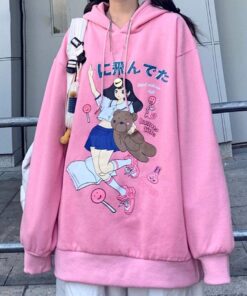 Hoodie Sweatshirt Girl with Bear Kawaii Anime - Harajuku