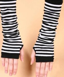 Kawaii Striped Long Knit Fingerless Gloves - Harajuku